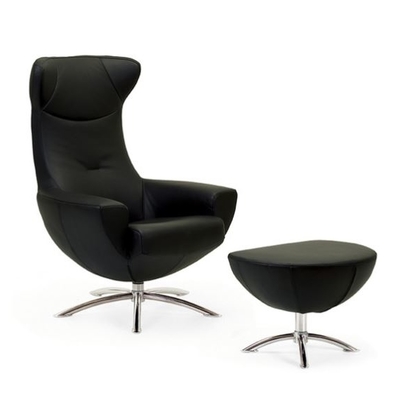 BALOO CHAIR & OTTOMAN IN BLACK LEATHER.