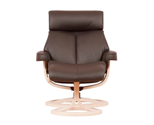 Nordic Recliner in Chocolate leather and natural wood.